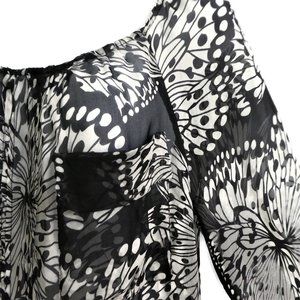 SiLK Butterfly Zara Tunic Blouse Tie Drop Waist Scoop Square Neck S